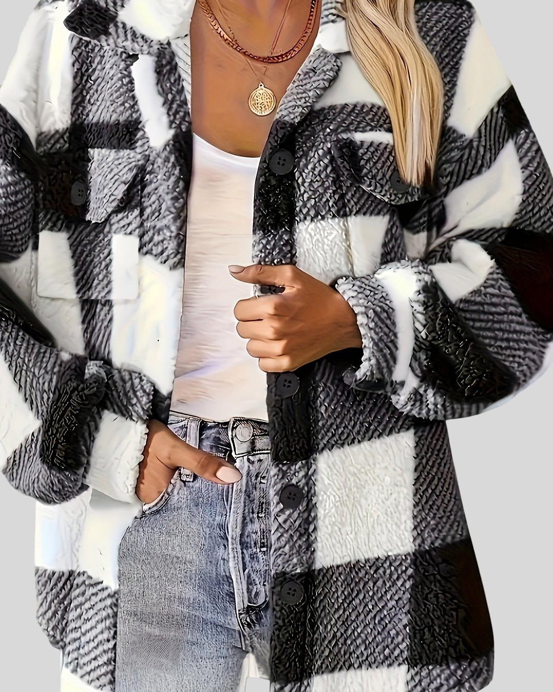 Birgitta – Rutig Knit med Hög Stretch