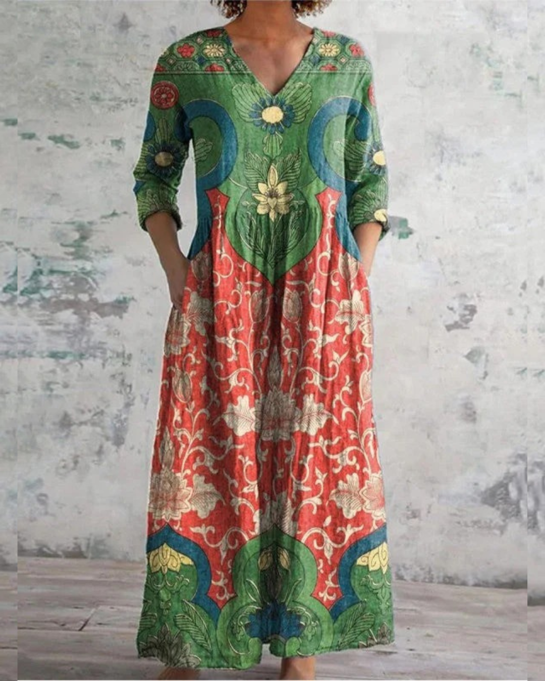 Birgitta | Tidlös Vintage Blommig Maxiklänning