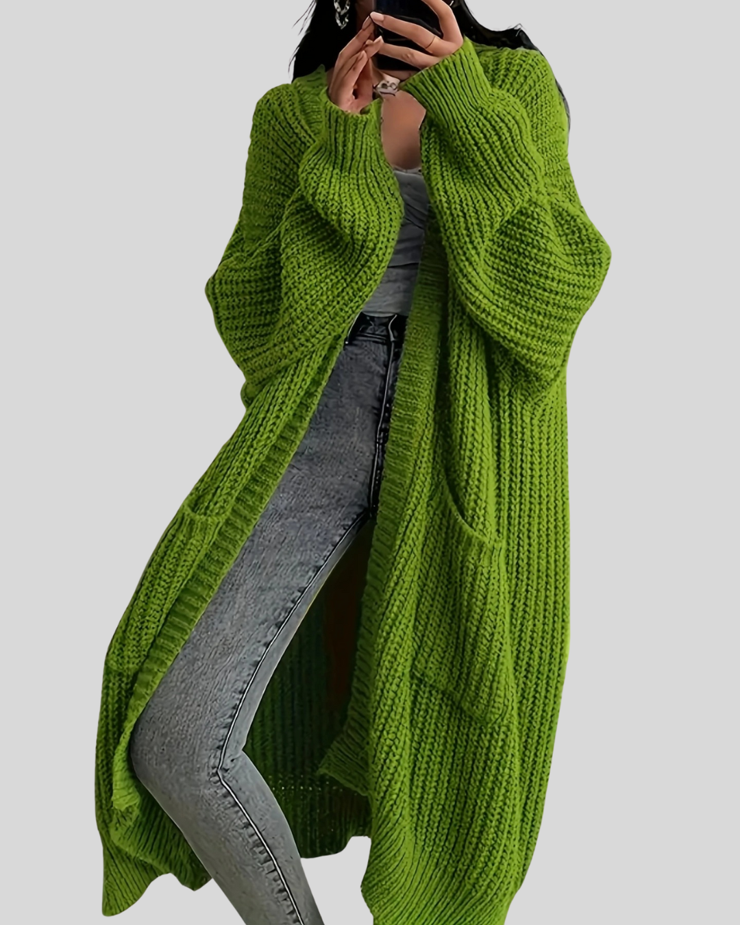 Birgitta – Elegant Maxi Knit Coat med V-ringning