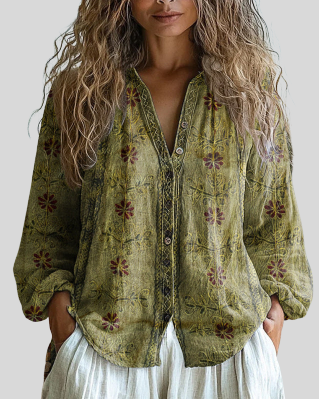 Birgitta | Avslappnad Blus med Naturtryck