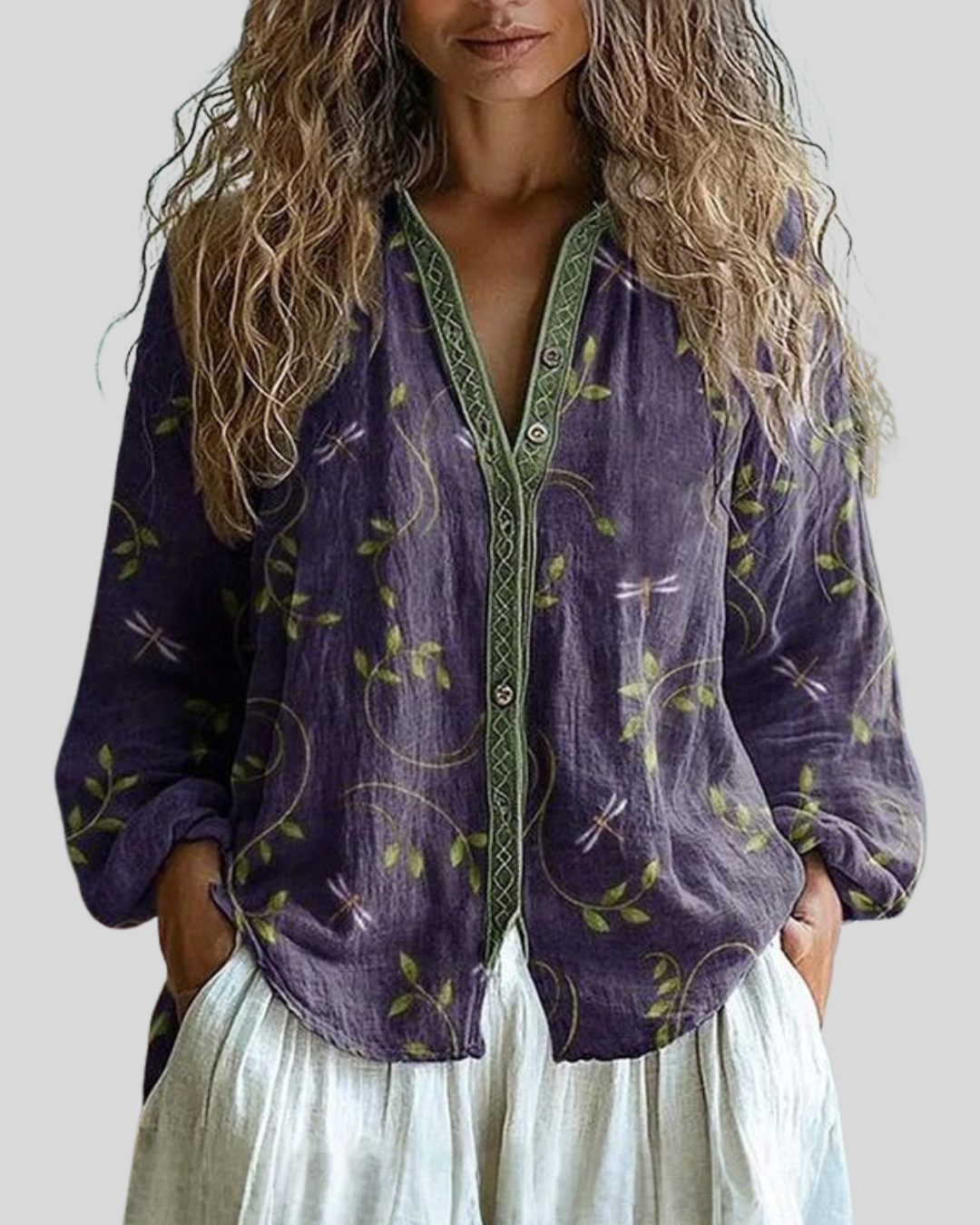 Birgitta | Avslappnad Blus med Naturtryck