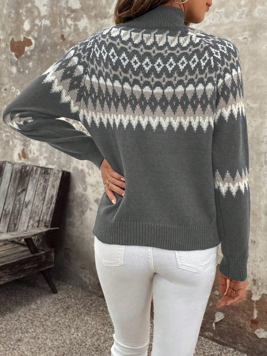 Birgitta | Turtleneck Tröja med Nordiskt Mönster