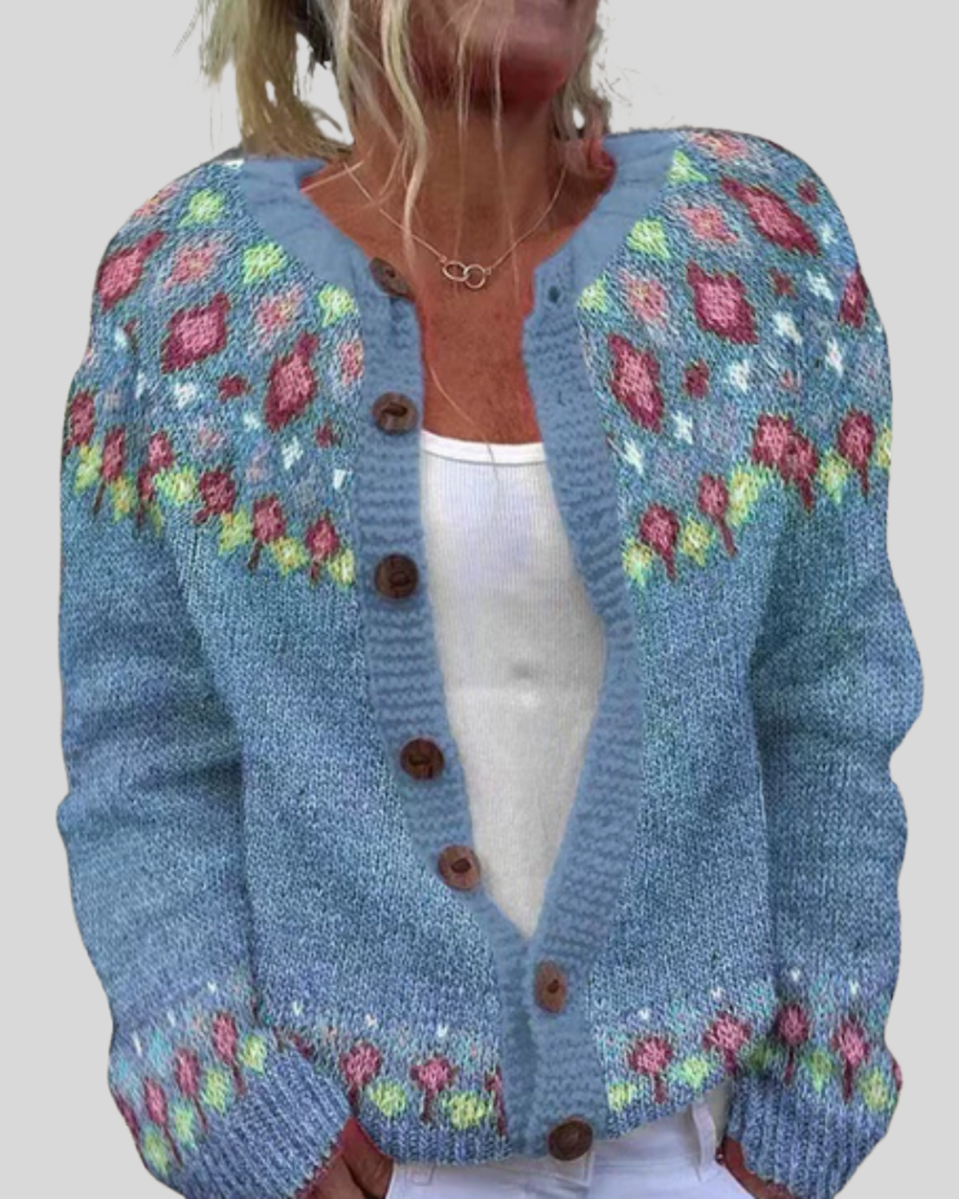 Birgitta | Rosa Lös Passform Tryckt Cardigan