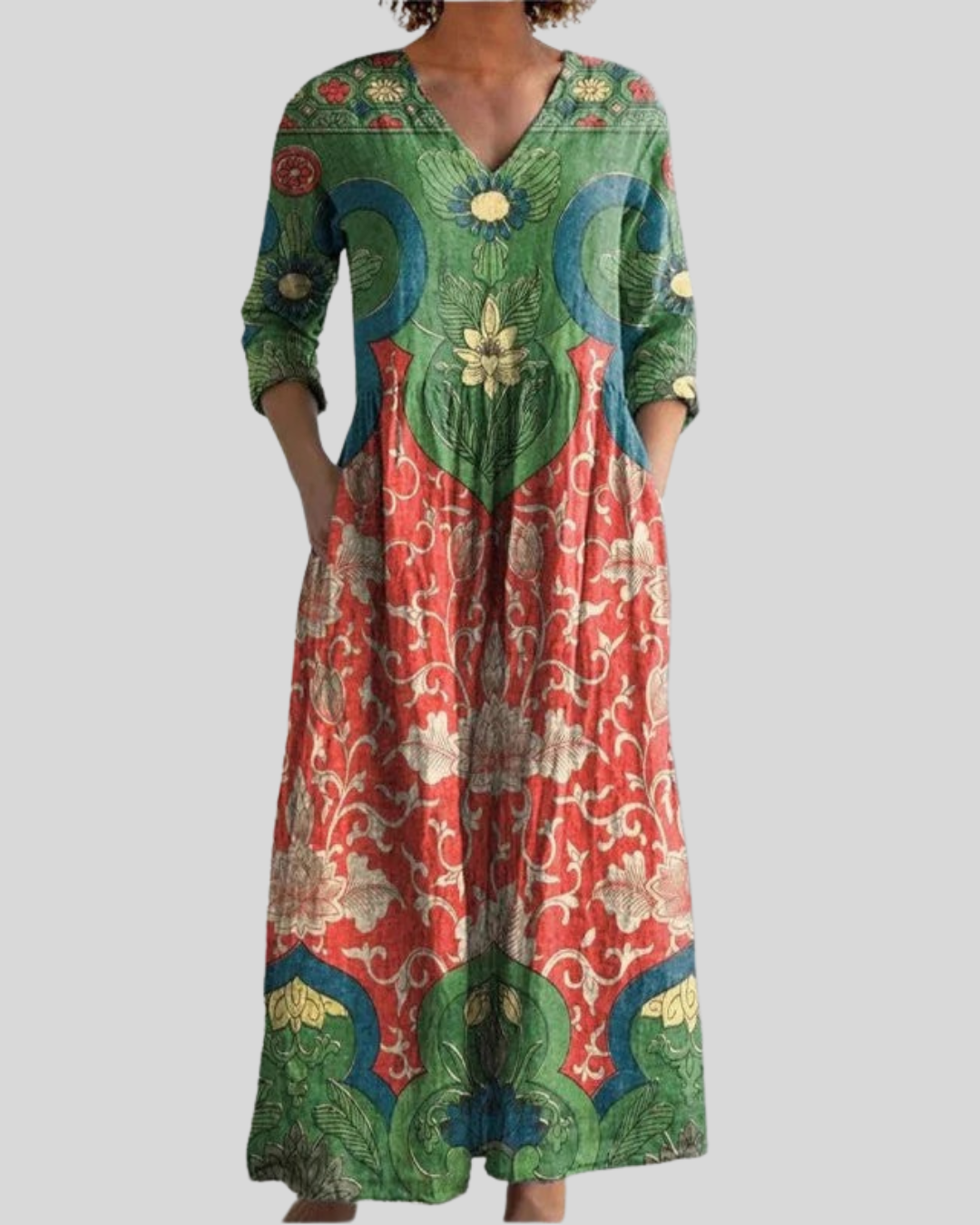 Birgitta | Tidlös Vintage Blommig Maxiklänning