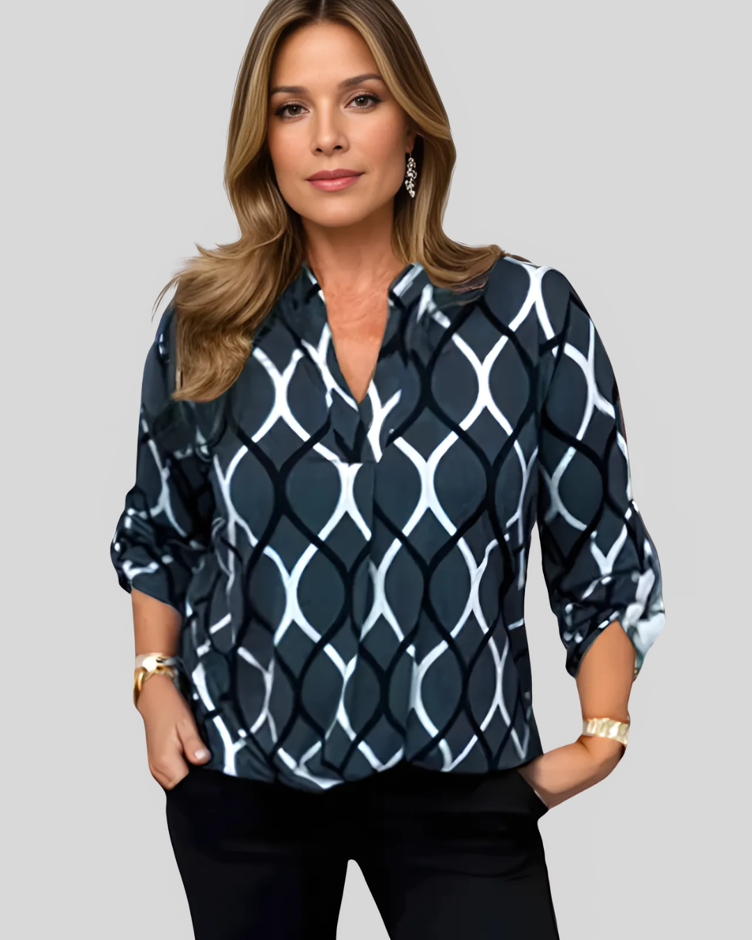 Birgitta | Avslappnad Blus Med Geometriskt Mönster