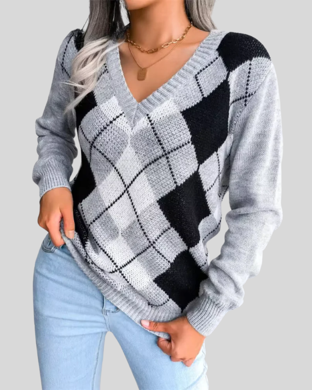 Birgitta | Textured V-Neck Knitted Sweater