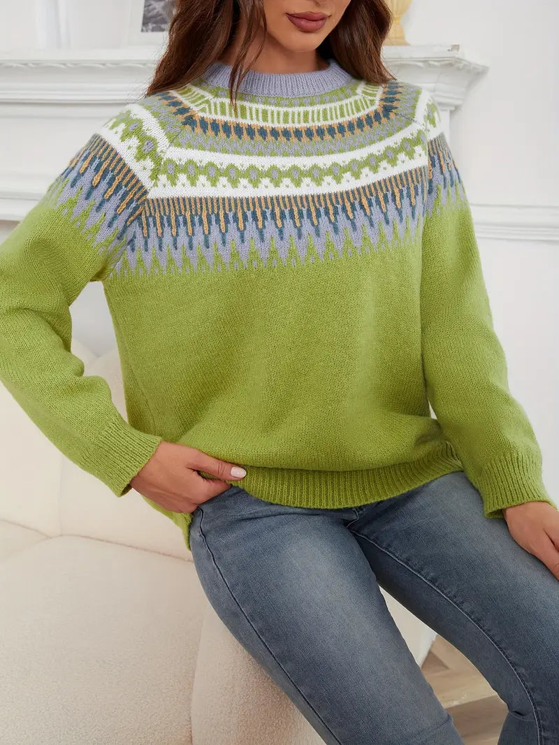 Birgitta | Bold Geo Pattern Sweater with Retro Style