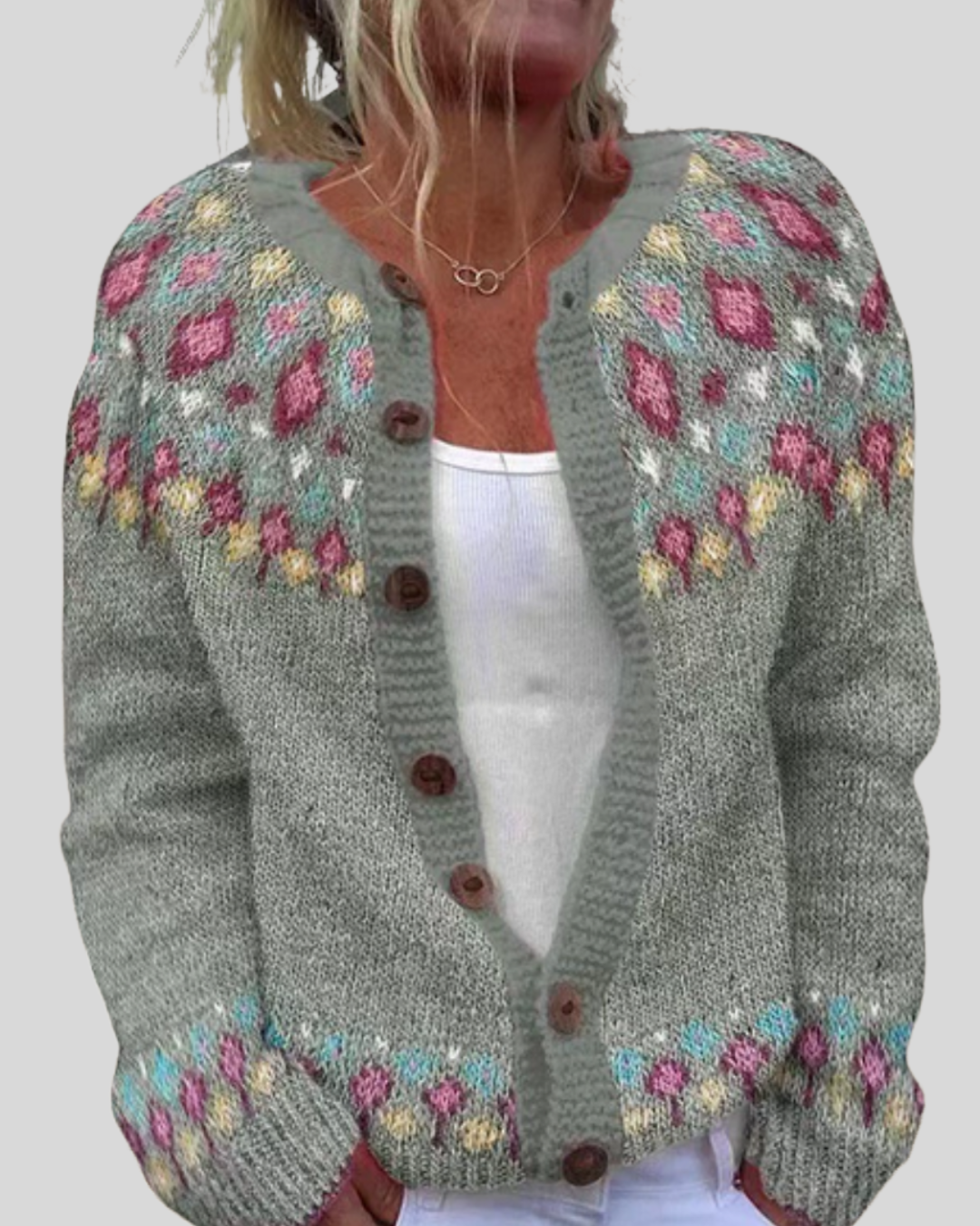 Birgitta | Rosa Lös Passform Tryckt Cardigan