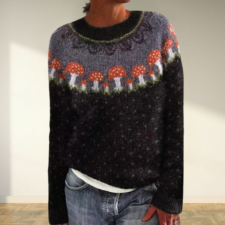 Birgitta | Button Mushroom Jumper – Lös Passform Perfekt för Helgmys och Avslappnad Chic Utseende