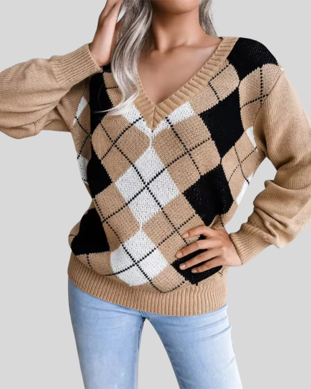Birgitta | Textured V-Neck Knitted Sweater