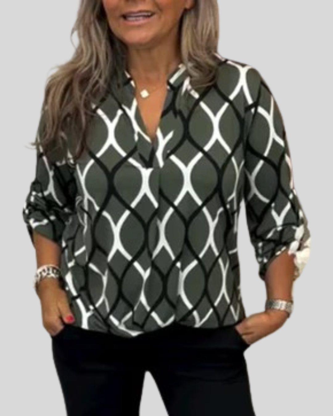 Birgitta | Avslappnad Blus Med Geometriskt Mönster