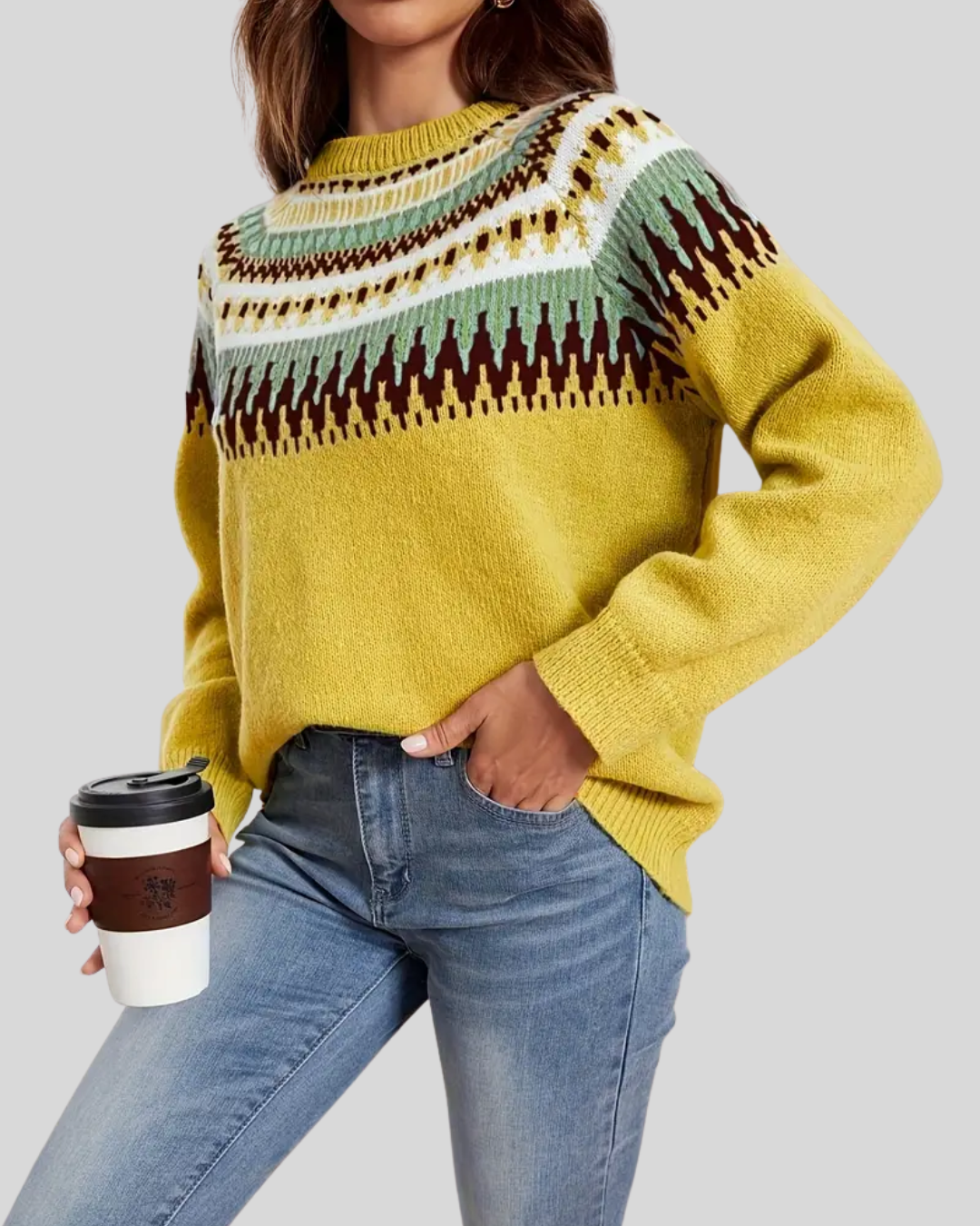 Birgitta | Bold Geo Pattern Sweater with Retro Style