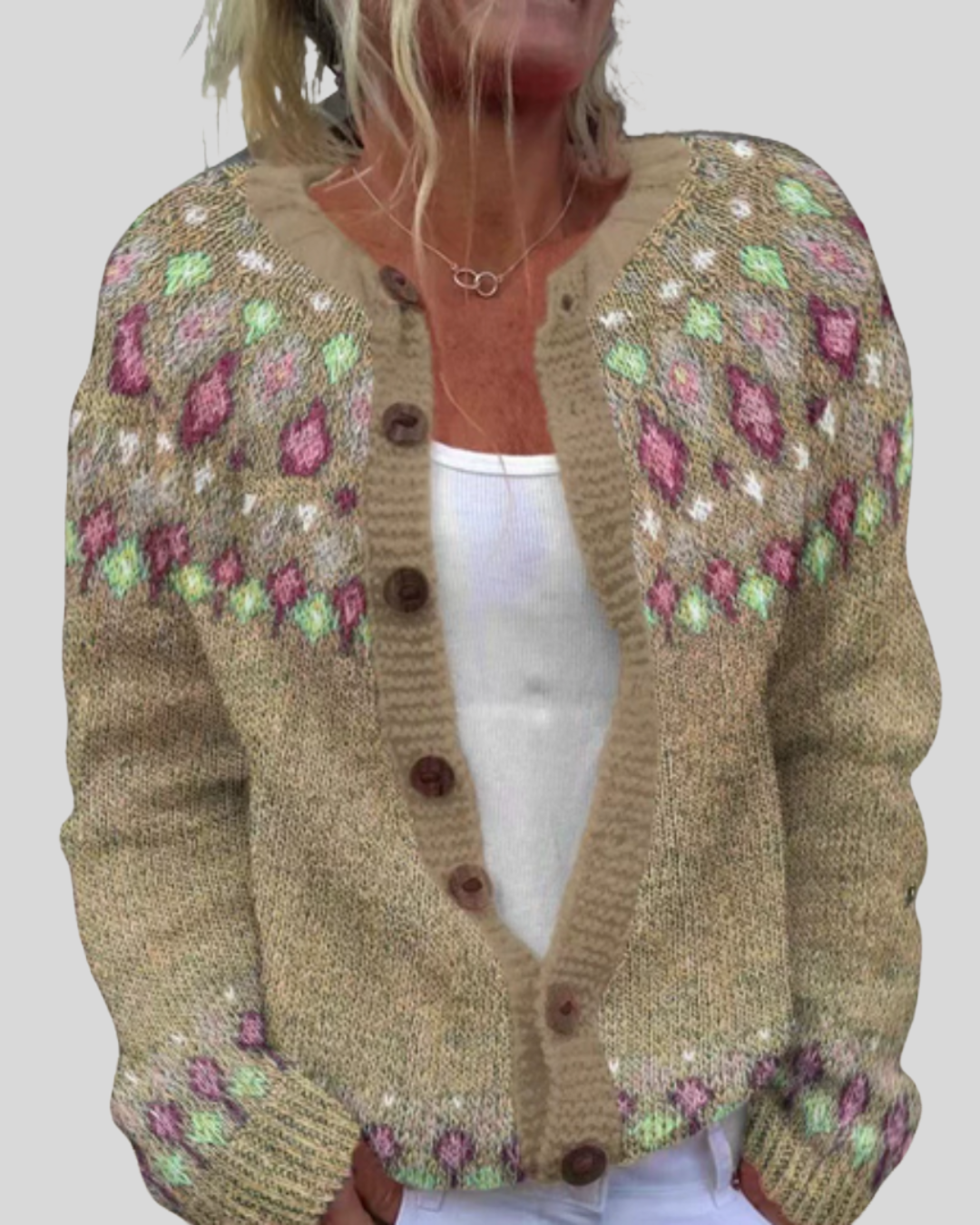 Birgitta | Rosa Lös Passform Tryckt Cardigan