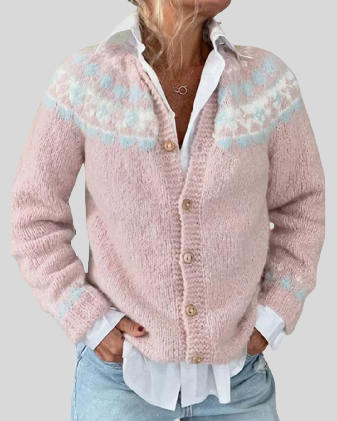 Birgitta | Rosa Lös Passform Tryckt Cardigan