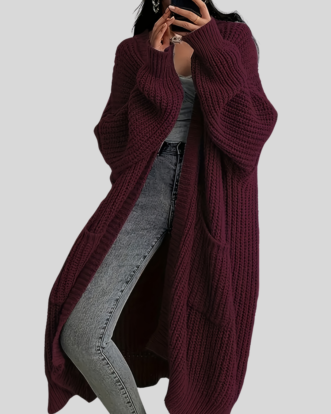 Birgitta – Elegant Maxi Knit Coat med V-ringning