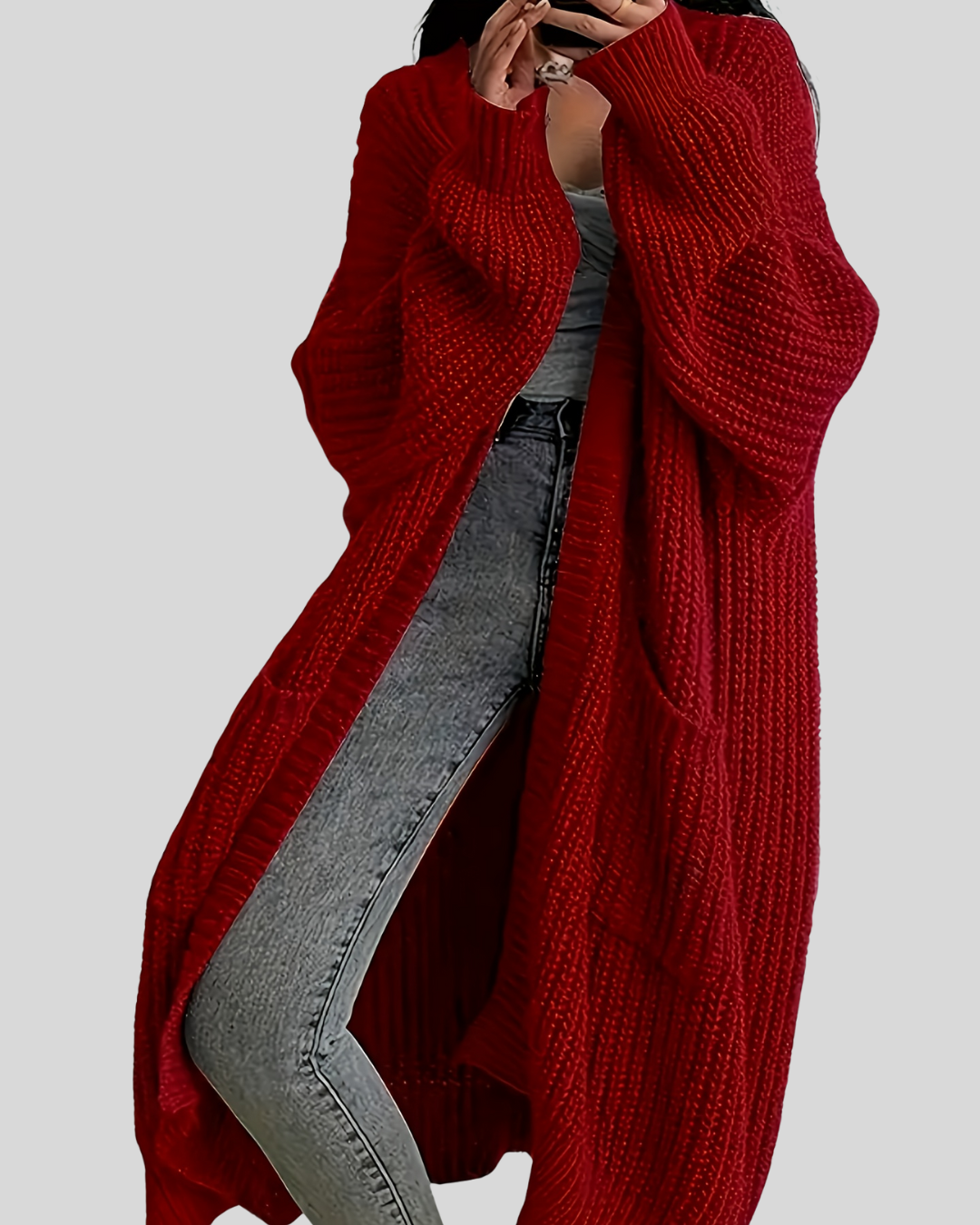 Birgitta – Elegant Maxi Knit Coat med V-ringning