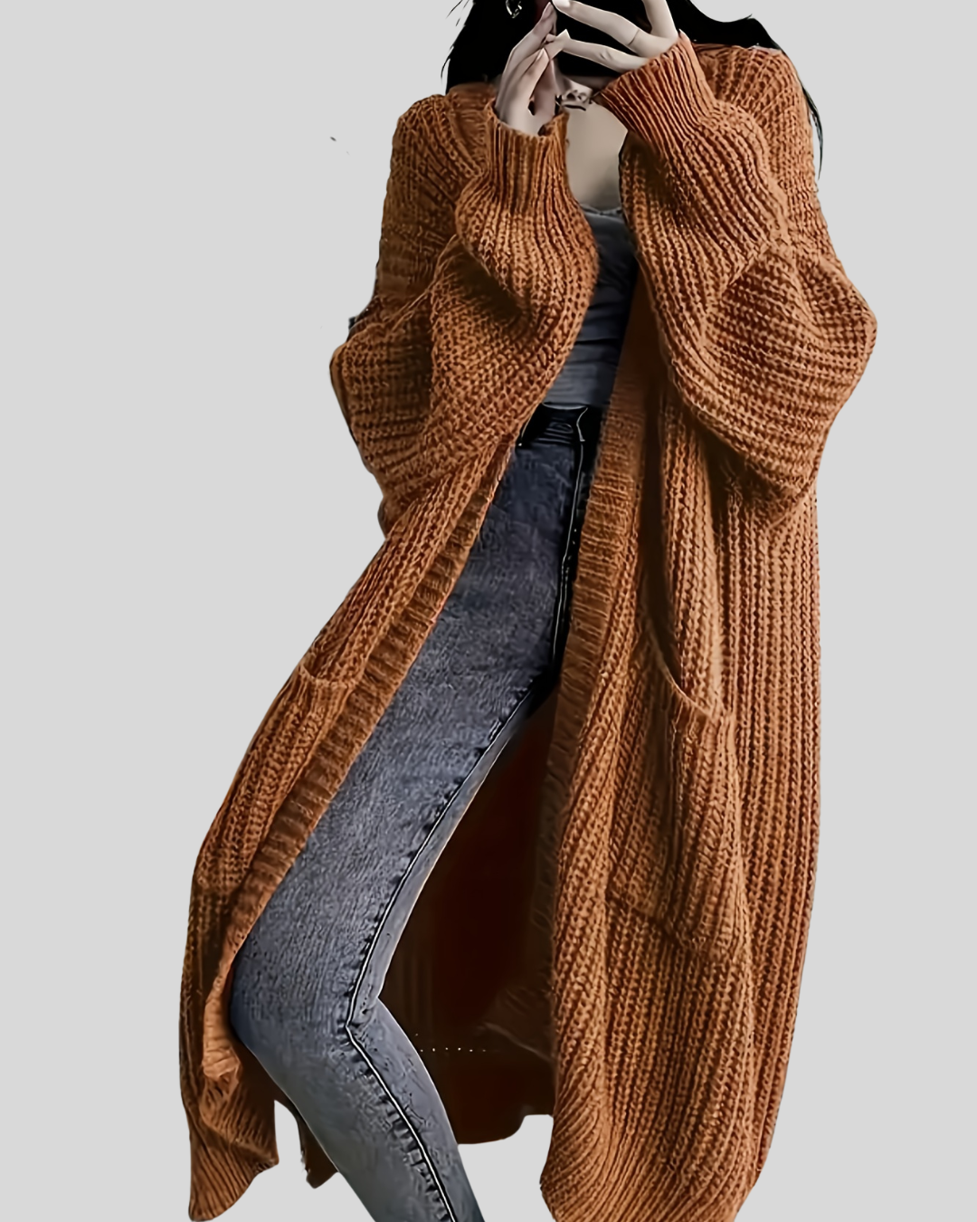 Birgitta – Elegant Maxi Knit Coat med V-ringning