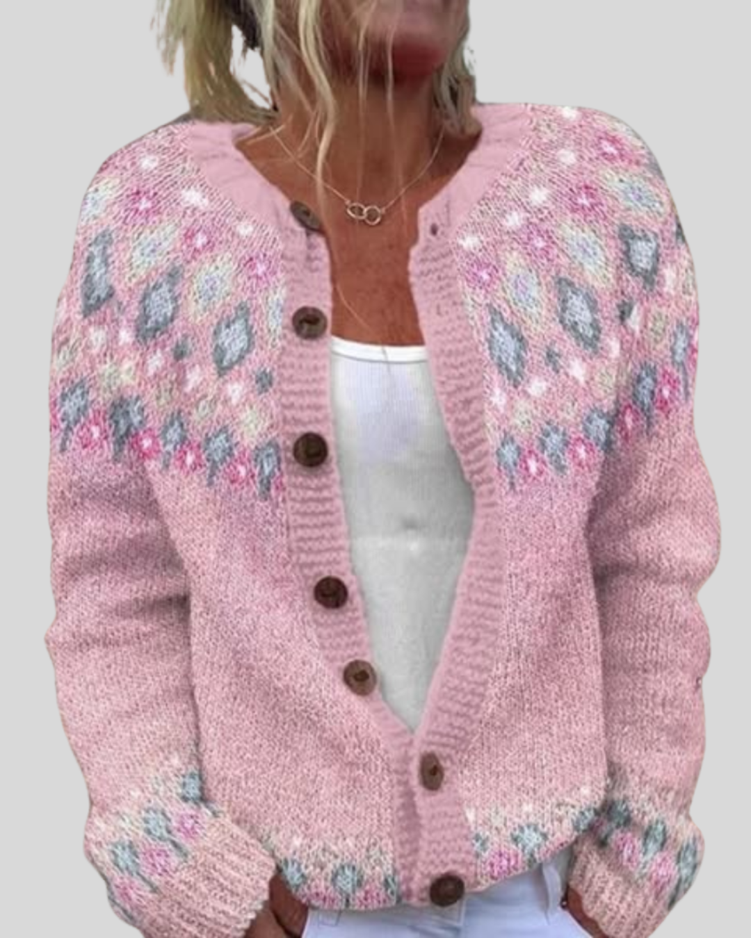 Birgitta | Rosa Lös Passform Tryckt Cardigan