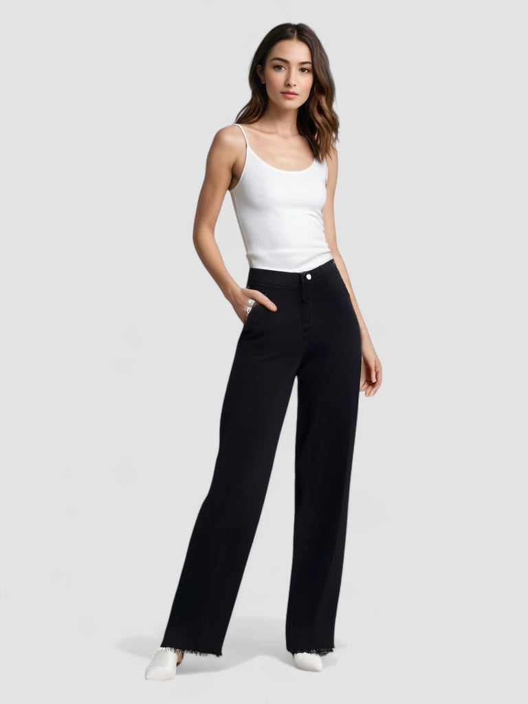 Birgitta | Elegant Svart Jeans med Rå Finish