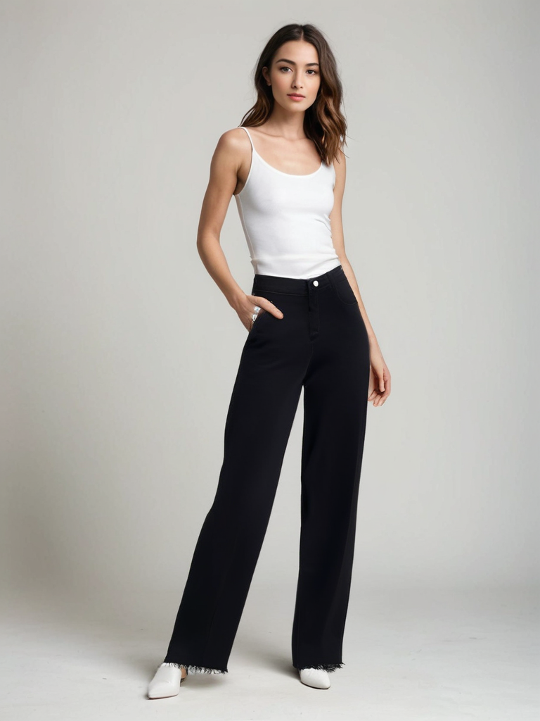 Birgitta | Elegant Svart Jeans med Rå Finish