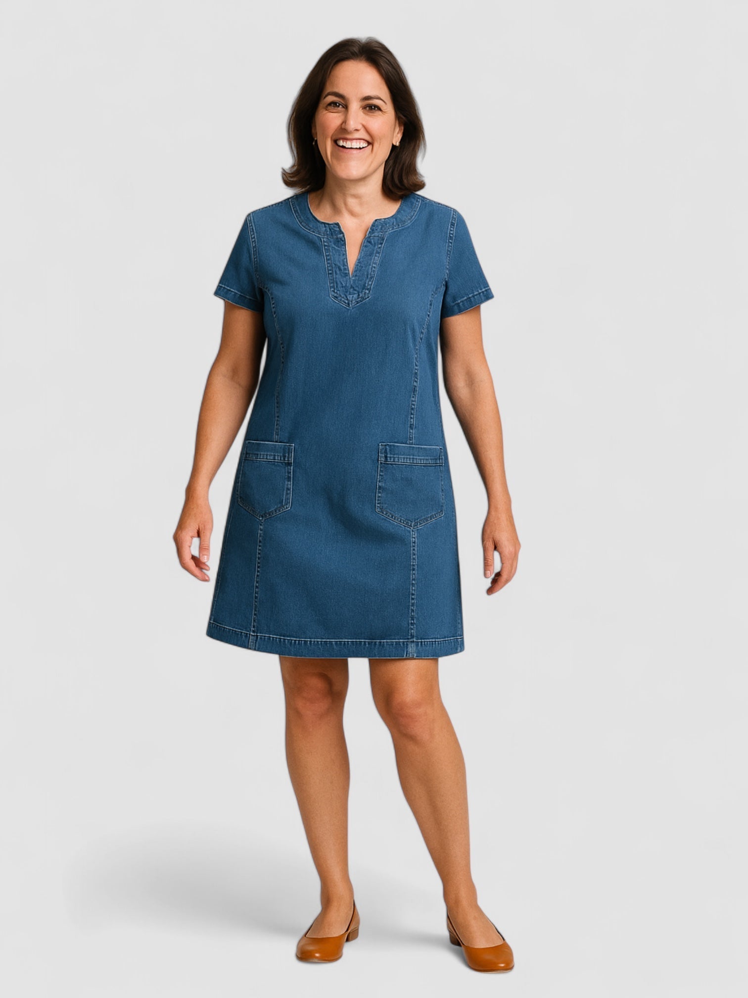 Birgitta | Mjuk Denimklänning med Framfickor