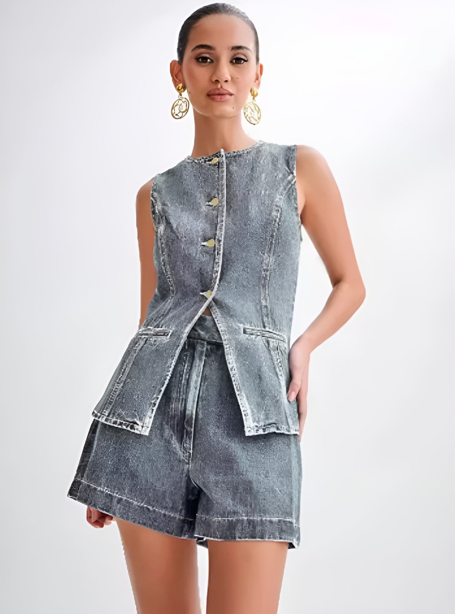 Birgitta | Trendigt denimset med knappar