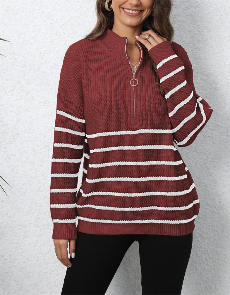 Birgitta | Mock Neck Långärmad Zip-Up Tröja