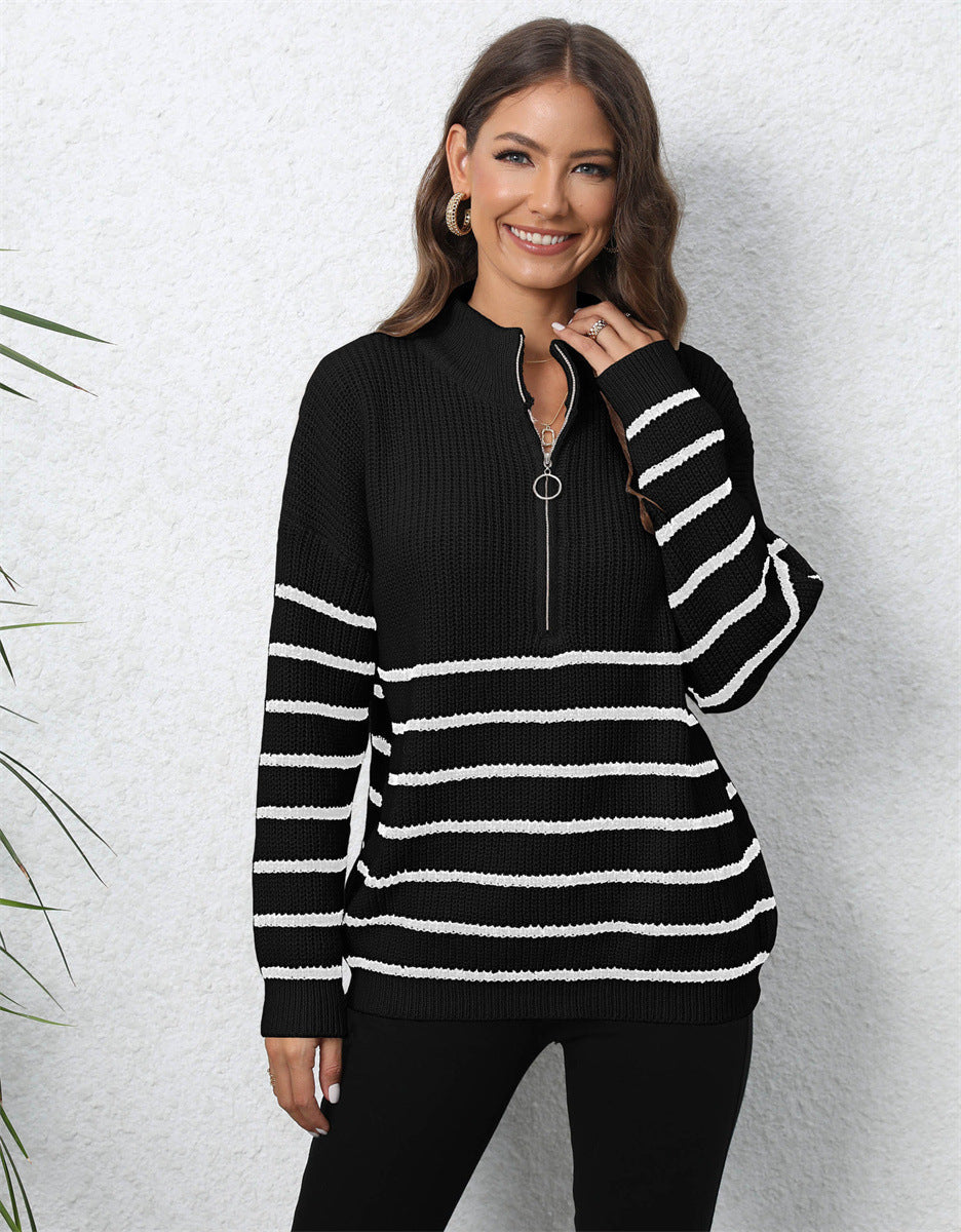 Birgitta | Mock Neck Långärmad Zip-Up Tröja