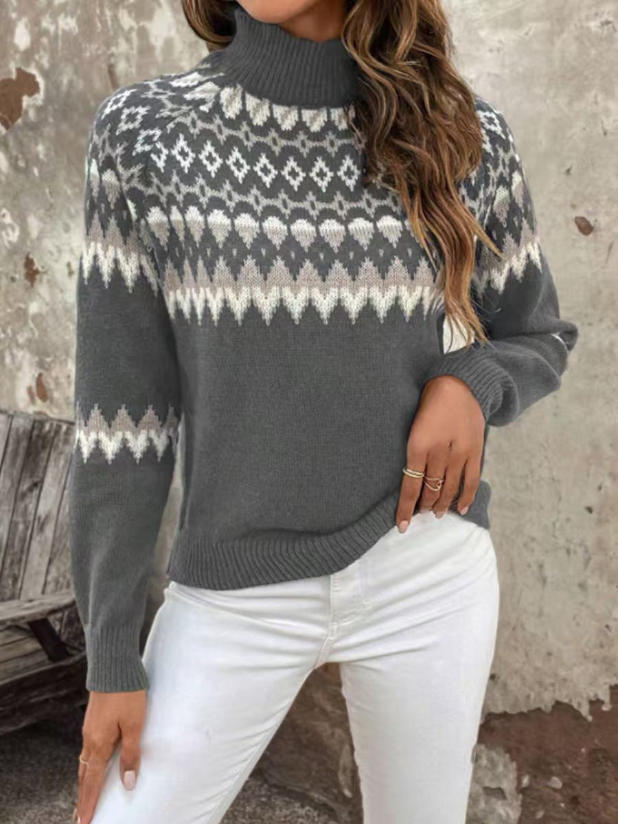 Birgitta | Turtleneck Tröja med Nordiskt Mönster
