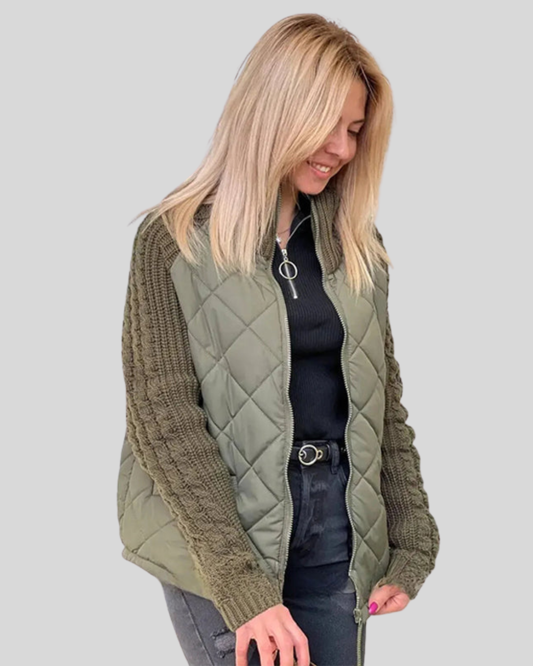 Birgitta | Stickad lapptäcke jacka för kvinnor