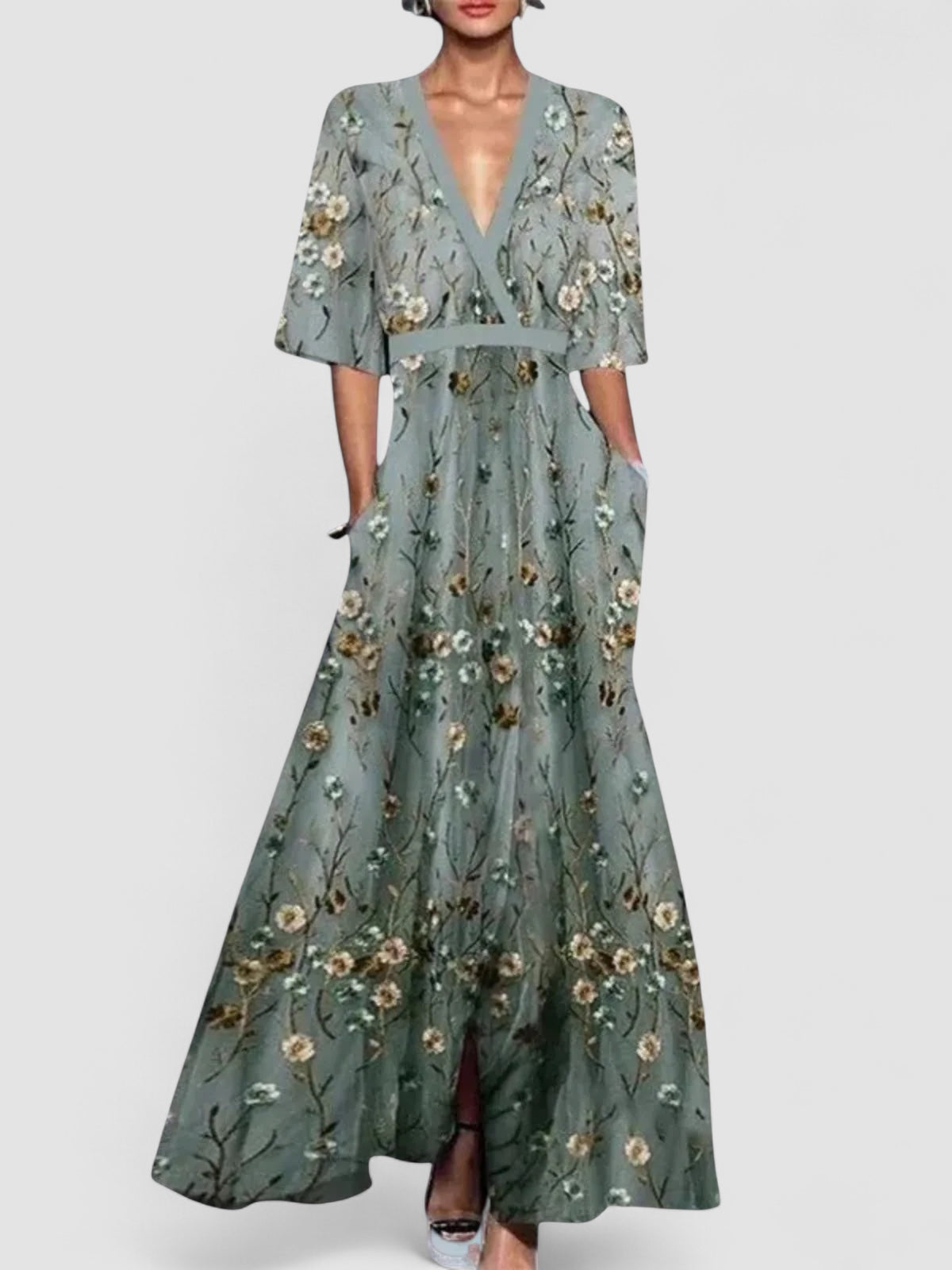 Birgitta | Océane – Elegant Lång Klänning med Blommor
