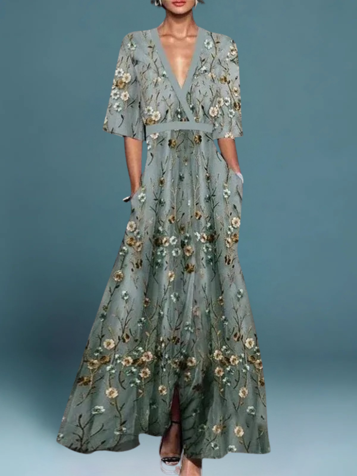 Birgitta | Océane – Elegant Lång Klänning med Blommor