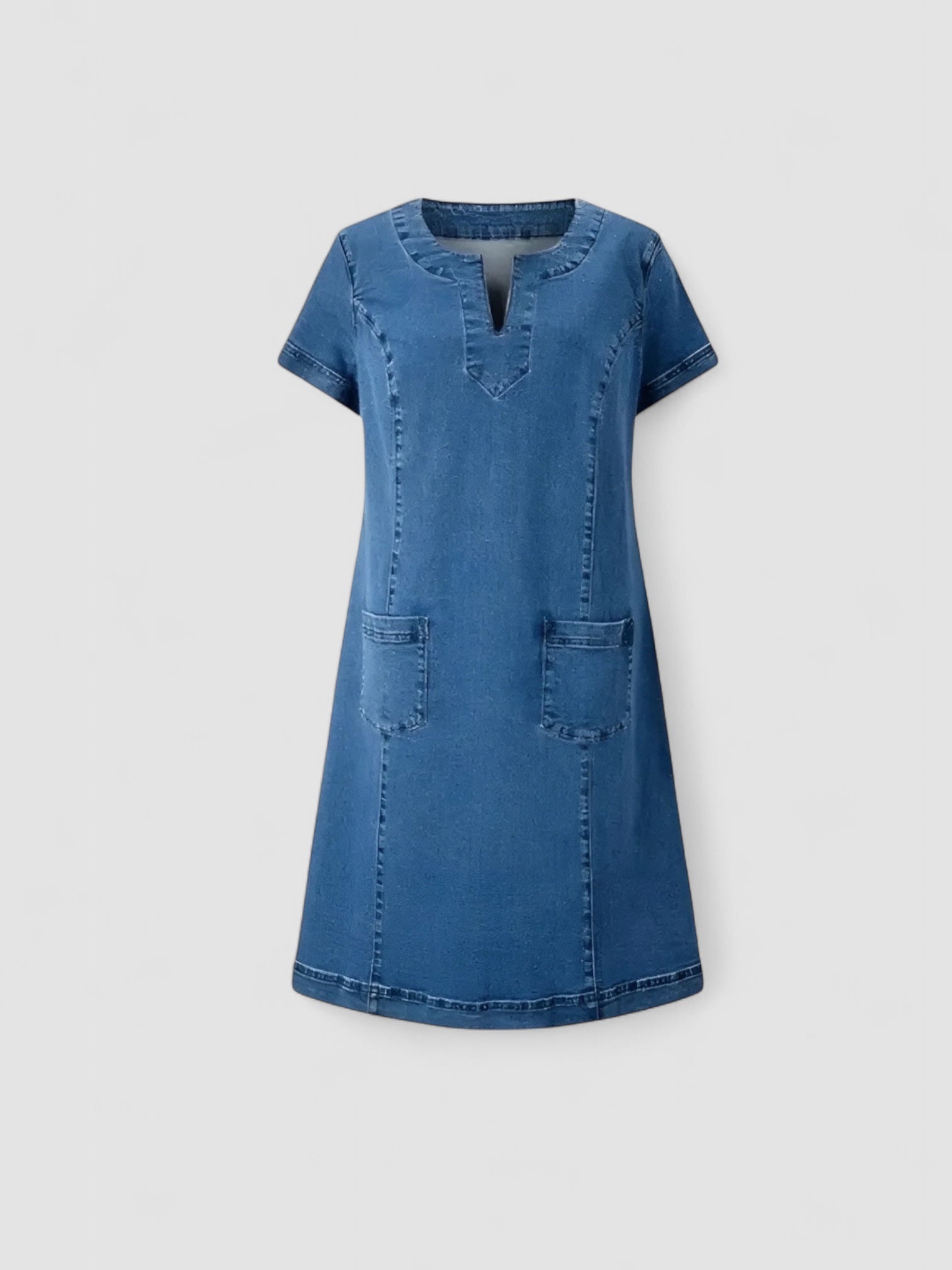 Birgitta | Mjuk Denimklänning med Framfickor