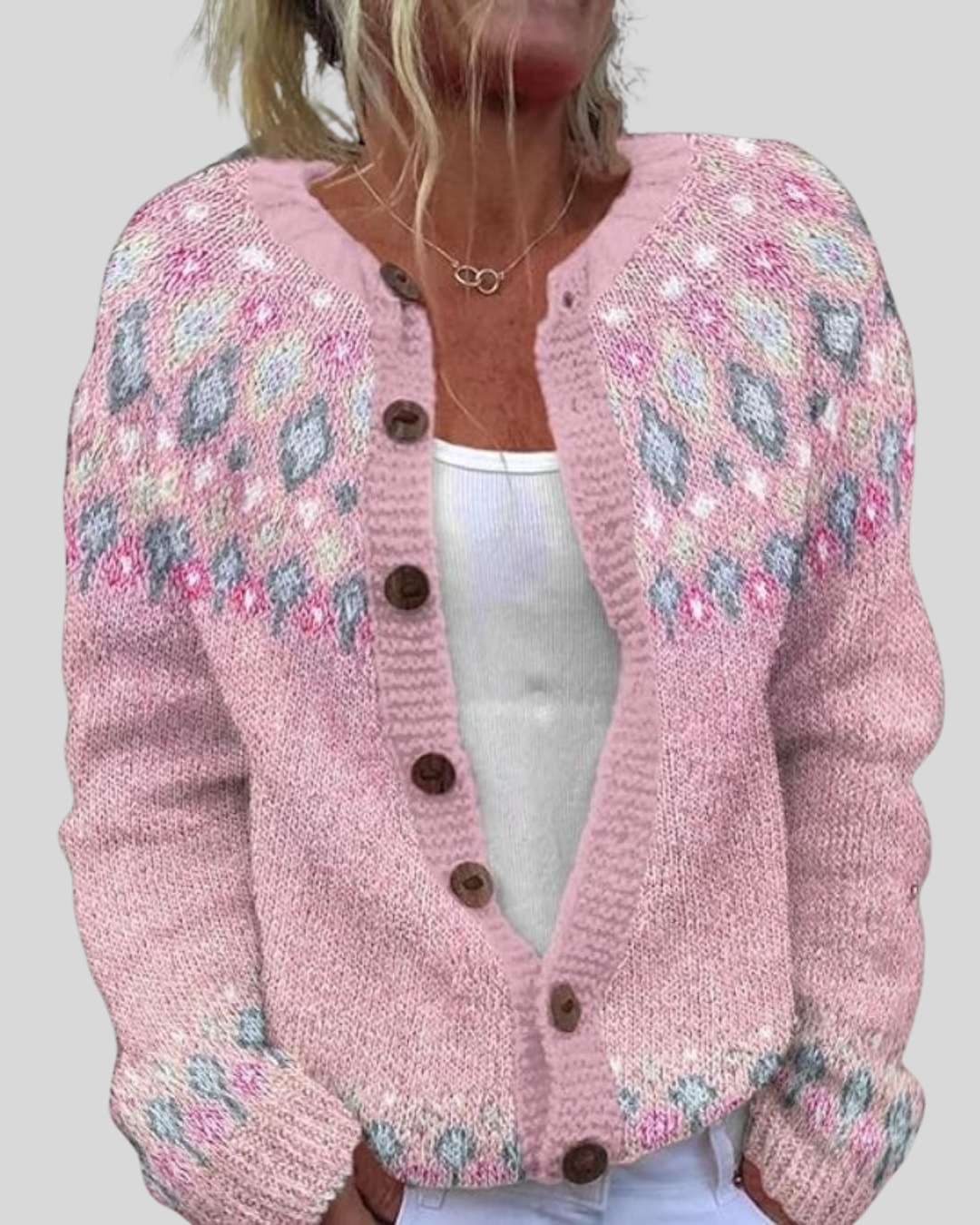 Birgitta | Rosa Lös Passform Tryckt Cardigan