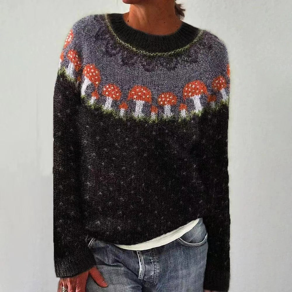 Birgitta | Button Mushroom Jumper – Lös Passform Perfekt för Helgmys och Avslappnad Chic Utseende