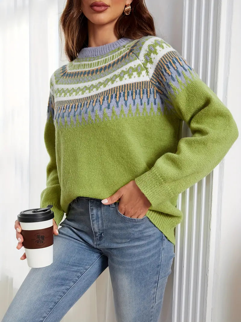 Birgitta | Bold Geo Pattern Sweater with Retro Style