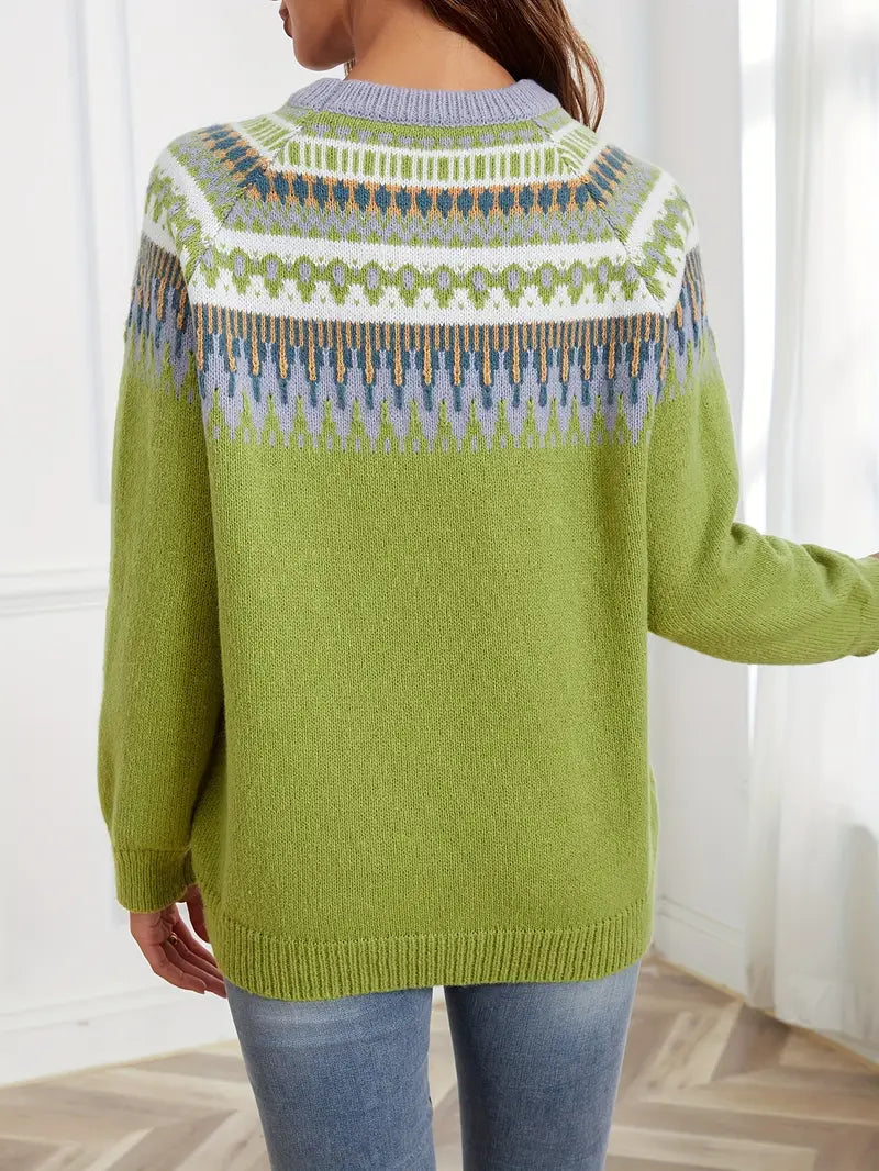 Birgitta | Bold Geo Pattern Sweater with Retro Style