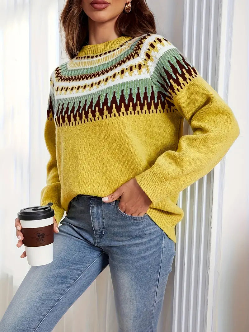Birgitta | Bold Geo Pattern Sweater with Retro Style
