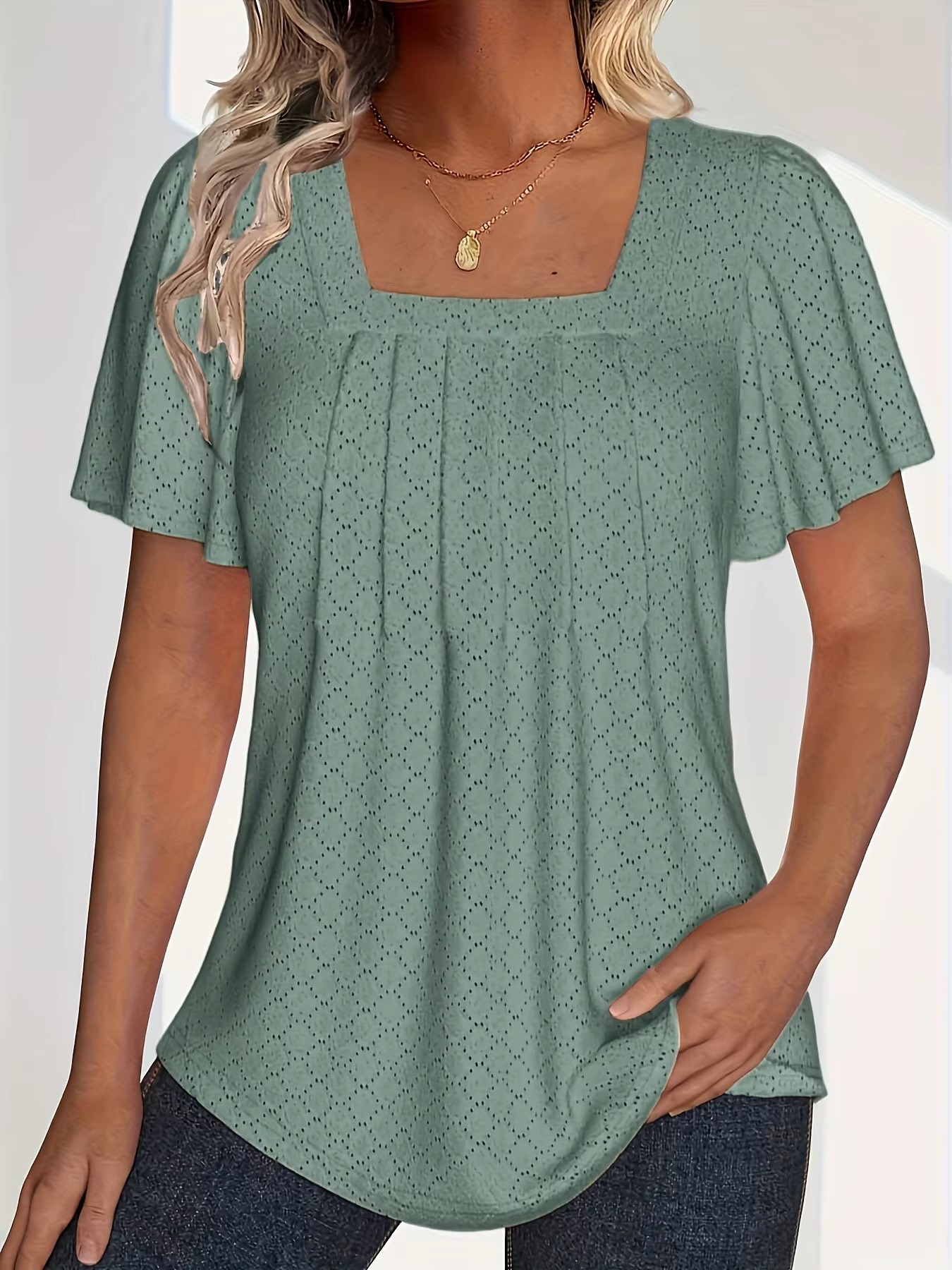 Birgitta | Mirelle – Blus med fyrkantig halsringning och textur