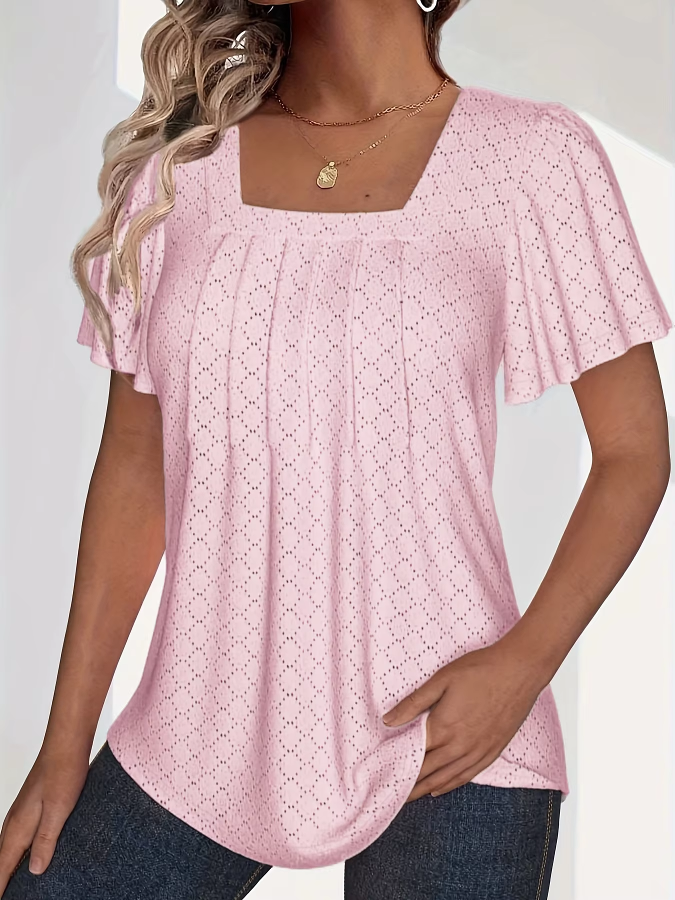 Birgitta | Mirelle – Blus med fyrkantig halsringning och textur