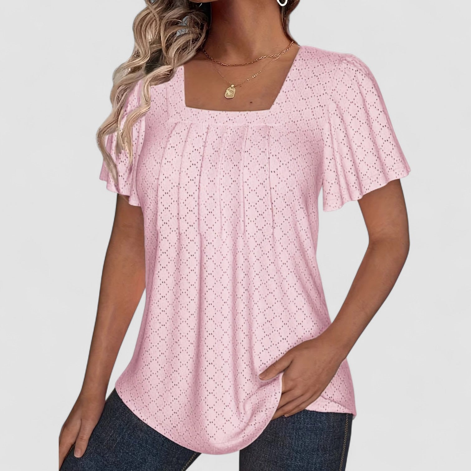 Birgitta | Mirelle – Blus med fyrkantig halsringning och textur