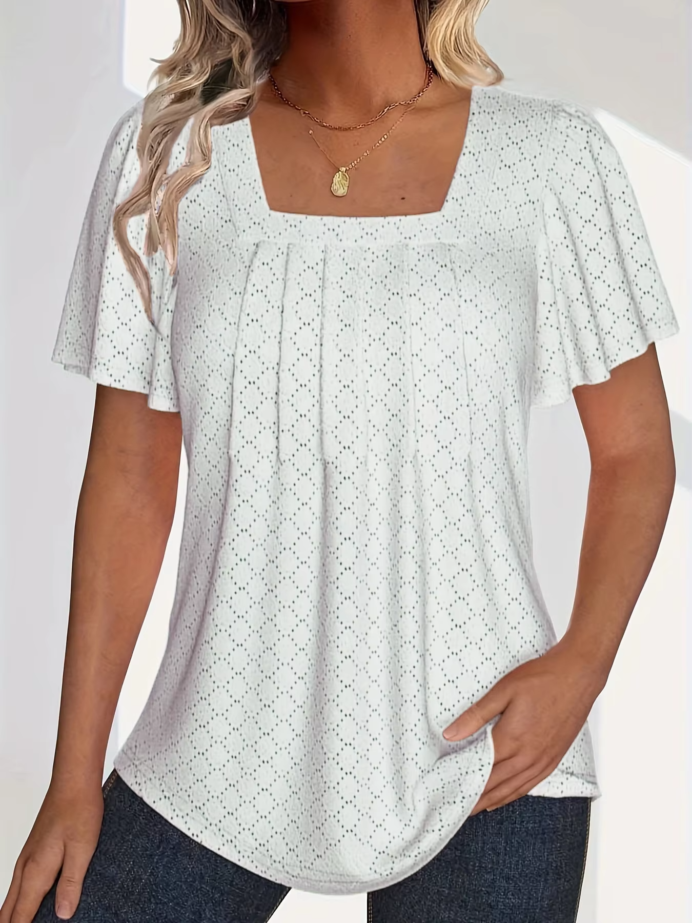 Birgitta | Mirelle – Blus med fyrkantig halsringning och textur